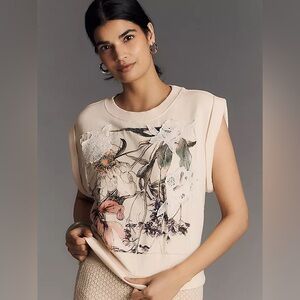 By Anthropologie Floral lace Appliqué ivory Muscle Tank Light sweatshirt NWT